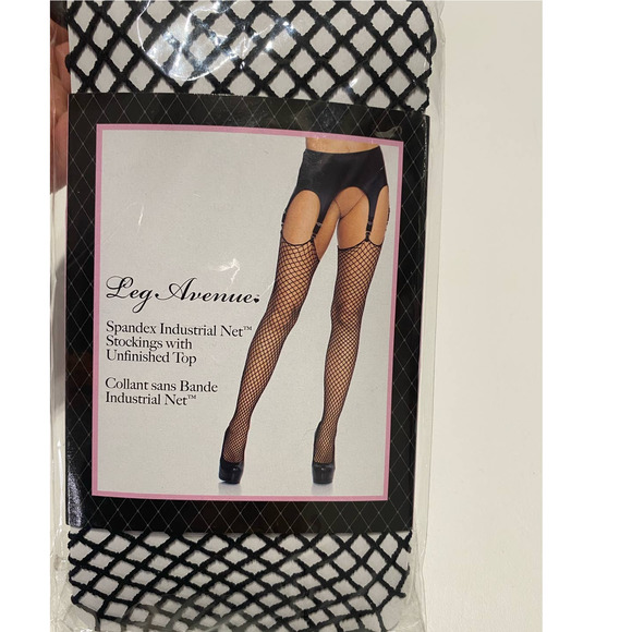 9040 Fishnet Stockings Nylon Open Top Black Women One Size Leg Avenue - Picture 1 of 2